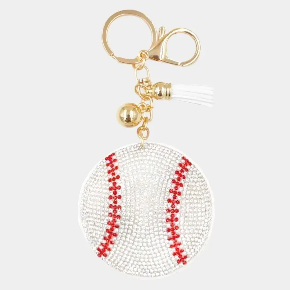 New Womens Boutique Bling Baseball Mom Softball Tassel Keychain w Gold Hardware